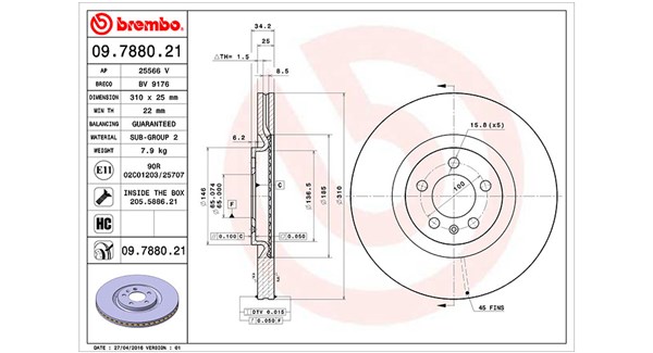 MAGNETI MARELLI Bremseskive 360406127001 ventileret 310mm 25mm for VW SEAT