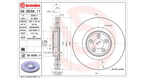 MAGNETI MARELLI Bremseskive 360406127101 ventileret 355mm 32mm for JAGUAR