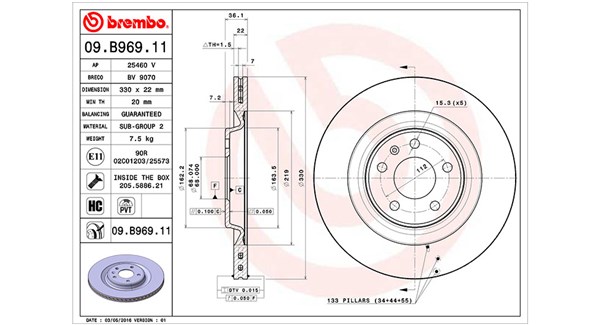 MAGNETI MARELLI Bremseskive 360406127201 Indvendig ventileret- ventilering med dråbeformede blade 330mm 22mm for AUDI VW PORSCHE AUDI (FAW)