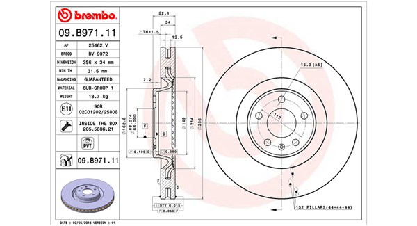 MAGNETI MARELLI Bremseskive 360406127401 Indvendig ventileret- ventilering med dråbeformede blade 356mm 34mm for AUDI