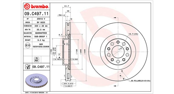 MAGNETI MARELLI Bremseskive 360406127901 330mm 28mm for ALFA ROMEO