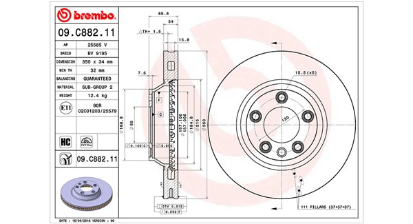 MAGNETI MARELLI Bremseskive 360406128101 ventileret 350mm 34mm for VW PORSCHE