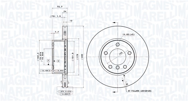 MAGNETI MARELLI Bremseskive 360406128201 Indvendig ventileret- ventilering med dråbeformede blade 300mm 24mm for BMW
