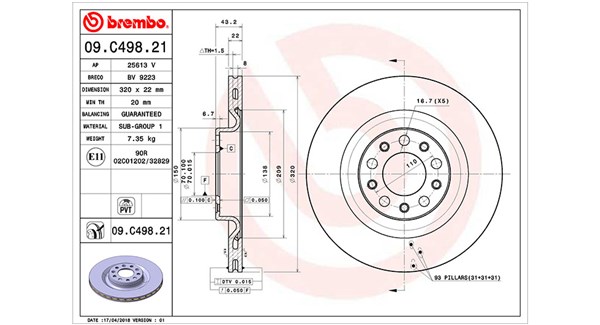 MAGNETI MARELLI Bremseskive 360406127801 320mm 22mm for ALFA ROMEO