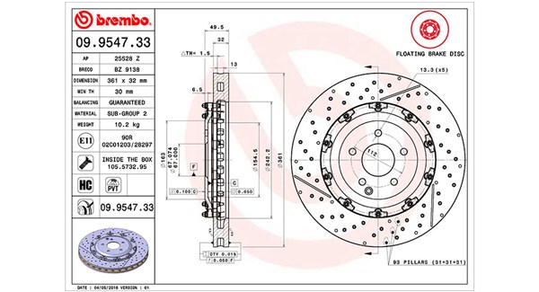 MAGNETI MARELLI Bremseskive 360406128903 Indvendig ventileret- ventilering med dråbeformede blade 360mm 32mm for MERCEDES-BENZ