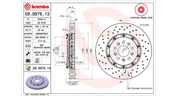 MAGNETI MARELLI Bremseskive 360406129103 perforeret 355mm 32mm for FORD