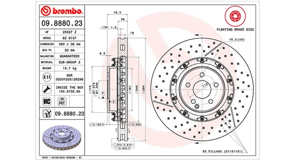 MAGNETI MARELLI Bremseskive 360406128403 lukket/perforeret 390mm 36mm for MERCEDES-BENZ