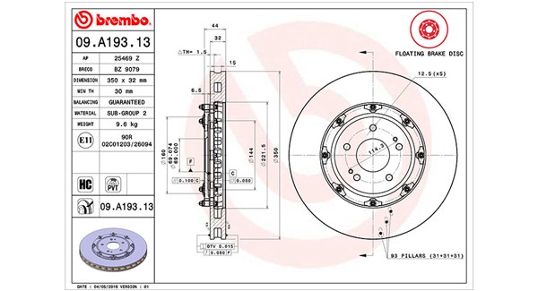 MAGNETI MARELLI Bremseskive 360406129403 ventileret 350mm 32mm for MITSUBISHI