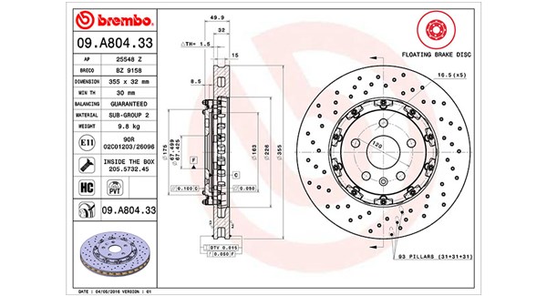 MAGNETI MARELLI Bremseskive 360406129503 perforeret/ventileret 355mm 32mm for OPEL VAUXHALL