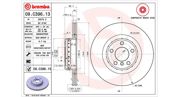 MAGNETI MARELLI Bremseskive 360406130204 ventileret 345mm 24mm for BMW