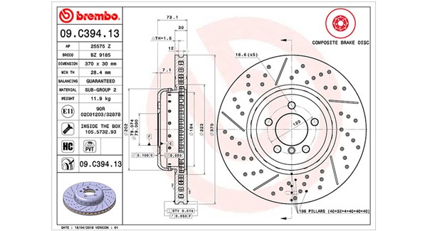 MAGNETI MARELLI Bremseskive 360406130104 Indvendig ventileret- ventilering med dråbeformede blade 370mm 30mm for BMW