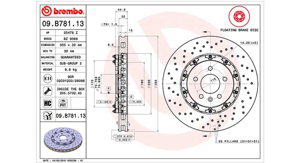 MAGNETI MARELLI Bremseskive 360406129903 perforeret 355mm 32mm for OPEL VAUXHALL