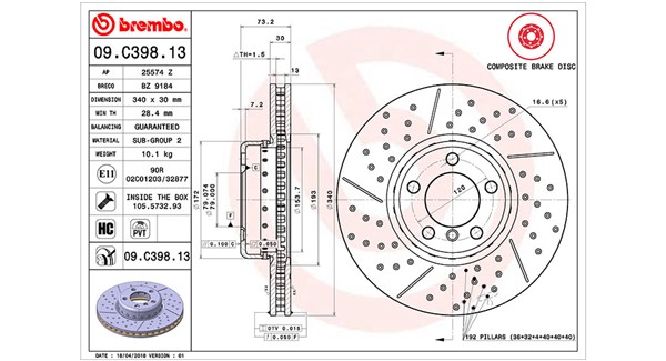 MAGNETI MARELLI Bremseskive 360406130404 lukket/perforeret 340mm 30mm for BMW