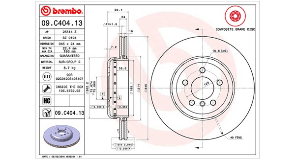 MAGNETI MARELLI Bremseskive 360406130804 ventileret 345mm 24mm for BMW