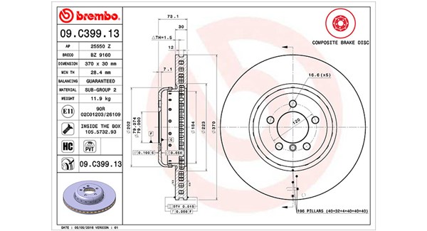 MAGNETI MARELLI Bremseskive 360406130504 Indvendig ventileret- ventilering med dråbeformede blade 370mm 30mm for BMW