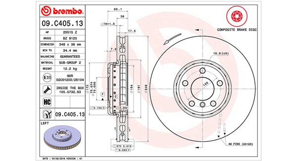 MAGNETI MARELLI Bremseskive 360406130904 ventileret 348mm 36mm for BMW