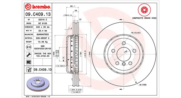 MAGNETI MARELLI Bremseskive 360406131304 ventileret 348mm 30mm for BMW