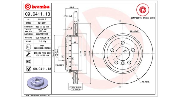 MAGNETI MARELLI Bremseskive 360406131504 ventileret 330mm 20mm for BMW