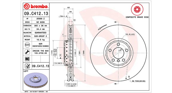 MAGNETI MARELLI Bremseskive 360406131604 ventileret 385mm 36mm for BMW