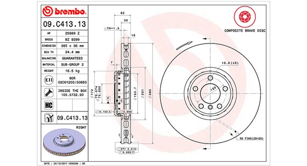 MAGNETI MARELLI Bremseskive 360406131704 ventileret 385mm 36mm for BMW