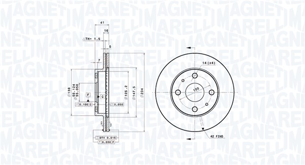 MAGNETI MARELLI Bremseskive 360406132201 234mm 16mm for TOYOTA SUBARU DAIHATSU PERODUA