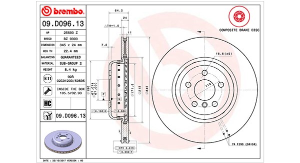 MAGNETI MARELLI Bremseskive 360406132104 ventileret 345mm 24mm for BMW TOYOTA