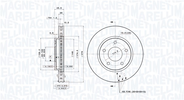 MAGNETI MARELLI Bremseskive 360406132301 276mm 26mm for CHRYSLER DODGE