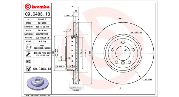 MAGNETI MARELLI Bremseskive 360406132904 338mm 26mm for BMW