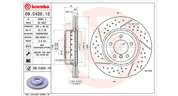 MAGNETI MARELLI Bremseskive 360406132804 338mm 26mm for BMW