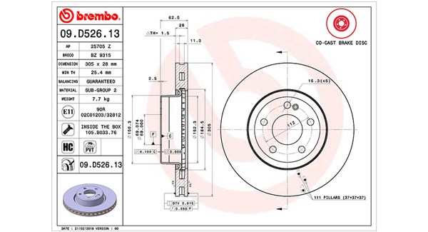 MAGNETI MARELLI Bremseskive 360406133304 Indvendig ventileret- ventilering med dråbeformede blade 305mm 28mm for MERCEDES-BENZ