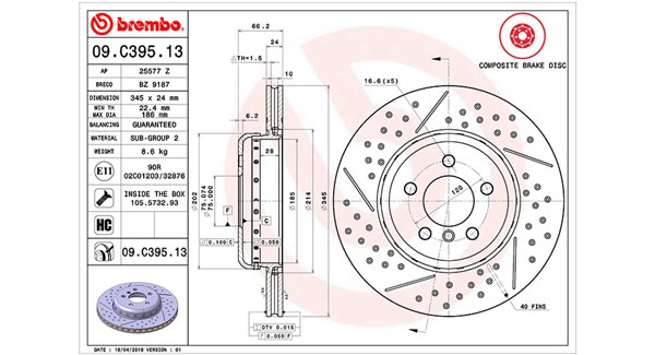 MAGNETI MARELLI Bremseskive 360406133004 345mm 24mm for BMW