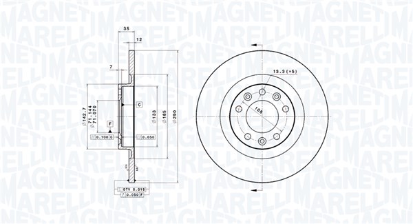 MAGNETI MARELLI Bremseskive 360406139101 fuld 290mm 12mm for OPEL PEUGEOT DS TOYOTA
