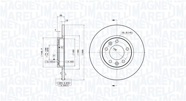 MAGNETI MARELLI Bremseskive 360406139001 fuld 268mm 12mm for OPEL PEUGEOT PEUGEOT (DF-PSA) TOYOTA
