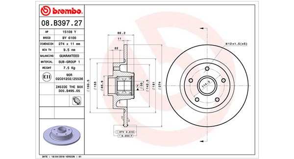MAGNETI MARELLI Bremseskive 360406136600 274mm 11mm for RENAULT