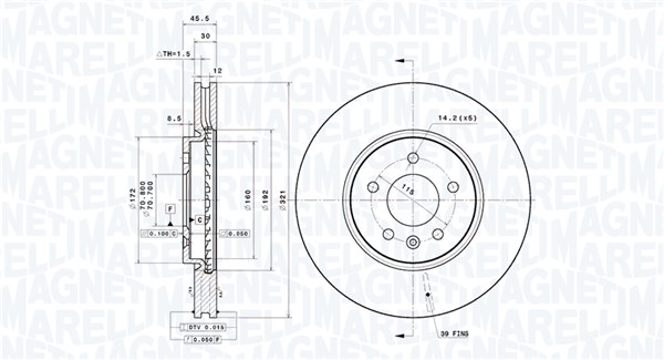 MAGNETI MARELLI Bremseskive 360406155401 ventileret 321mm 30mm for OPEL VAUXHALL