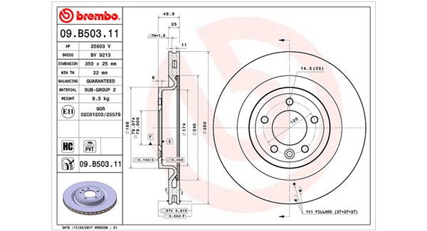 MAGNETI MARELLI Bremseskive 360406147401 Indvendig ventileret- ventilering med dråbeformede blade 350mm 25mm for LAND ROVER