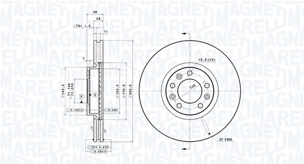 MAGNETI MARELLI Bremseskive 360406152101 ventileret 304mm 28mm for PEUGEOT OPEL DS TOYOTA CITROËN (DF-PSA)