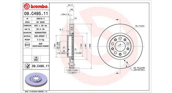 MAGNETI MARELLI Bremseskive 360406156001 Indvendig ventileret- ventilering med dråbeformede blade 305mm 28mm for ALFA ROMEO