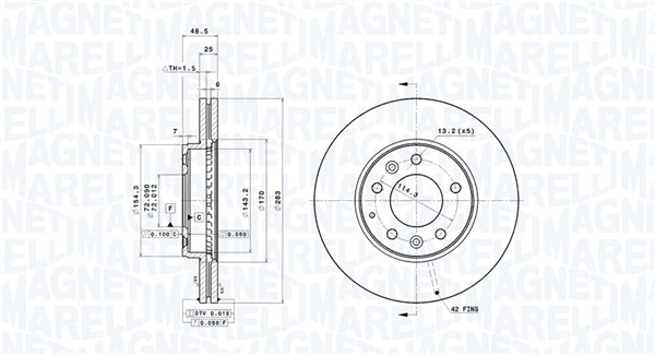 MAGNETI MARELLI Bremseskive 360406153101 ventileret 283mm 25mm for MAZDA