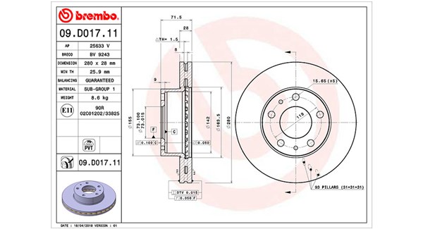 MAGNETI MARELLI Bremseskive 360406159101 ventileret 280mm 28mm for FIAT PEUGEOT