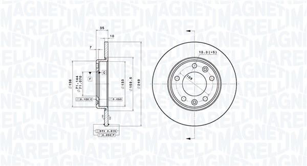 MAGNETI MARELLI Bremseskive 360406140001 fuld 249mm 10mm for PEUGEOT