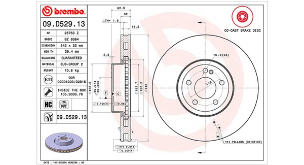 MAGNETI MARELLI Bremseskive 360406133604 Indvendig ventileret- ventilering med dråbeformede blade 342mm 32mm for MERCEDES-BENZ