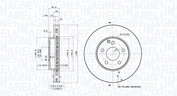 MAGNETI MARELLI Bremseskive 360406161401 Indvendig ventileret- ventilering med dråbeformede blade 295mm 28mm for MERCEDES-BENZ