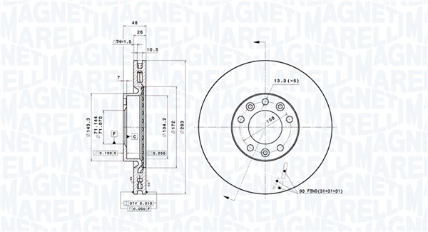 MAGNETI MARELLI Bremseskive 360406157601 indvendig ventileret 283mm 26mm for PEUGEOT CITROËN PEUGEOT (DF-PSA)