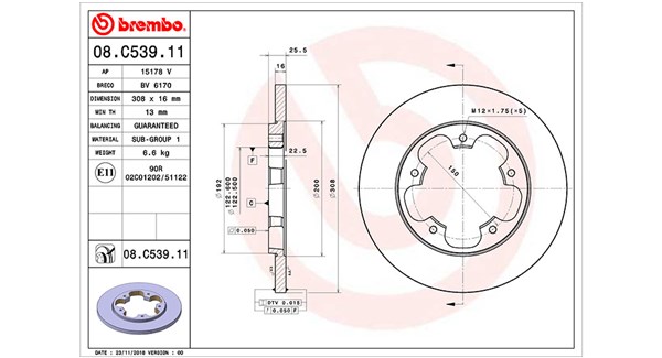 MAGNETI MARELLI Bremseskive 360406164201 fuld 308mm 16mm for FORD