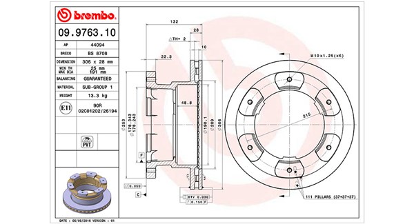 MAGNETI MARELLI Bremseskive 360406108200 306mm 28mm for IVECO