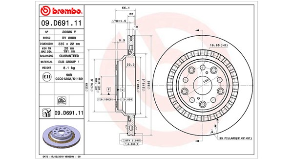 MAGNETI MARELLI Bremseskive 360406170601 335mm 22mm for LEXUS