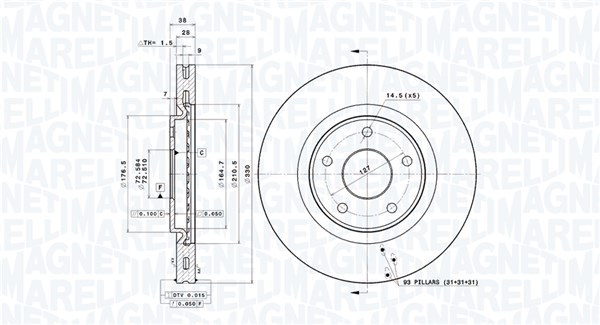 MAGNETI MARELLI Bremseskive 360406159901 Indvendig ventileret- ventilering med dråbeformede blade 330mm 28mm for CHRYSLER DODGE LANCIA FIAT VW RAM