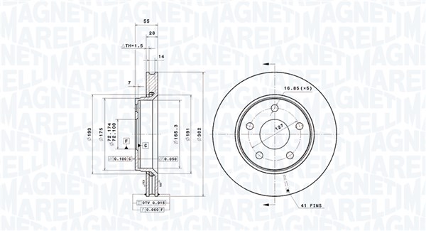MAGNETI MARELLI Bremseskive 360406170901 302mm 28mm for CHRYSLER JEEP