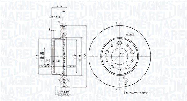 MAGNETI MARELLI Bremseskive 360406180301 ventileret 300mm 32mm for FIAT PEUGEOT